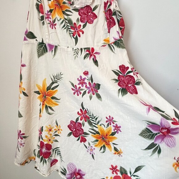 Old Navy Floral Ruffle Smocked Neutral Boho Lined Tropical Dress Size 2XL- b87 - Picture 8 of 16